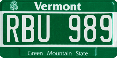 VT license plate RBU989