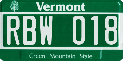 VT license plate RBW018