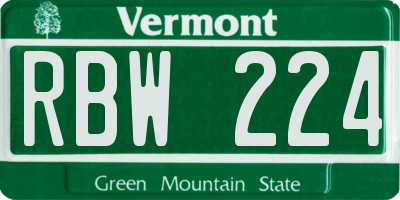 VT license plate RBW224