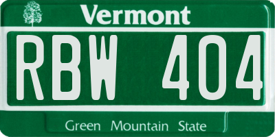 VT license plate RBW404