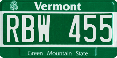 VT license plate RBW455
