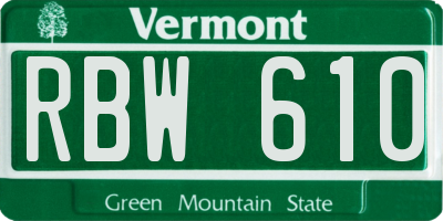VT license plate RBW610