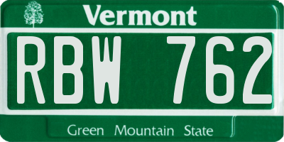 VT license plate RBW762