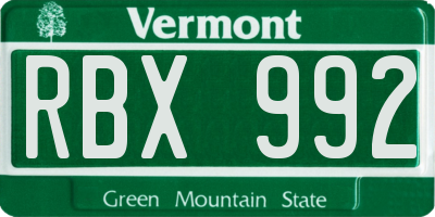 VT license plate RBX992