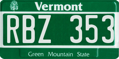 VT license plate RBZ353