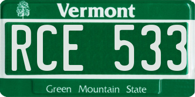 VT license plate RCE533
