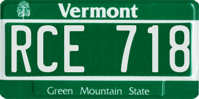 VT license plate RCE718