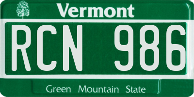 VT license plate RCN986