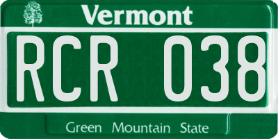 VT license plate RCR038