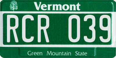 VT license plate RCR039
