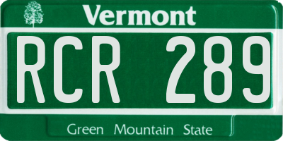 VT license plate RCR289