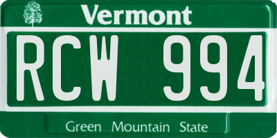 VT license plate RCW994