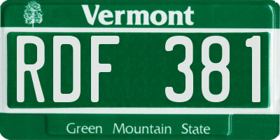 VT license plate RDF381