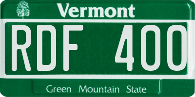 VT license plate RDF400
