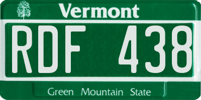 VT license plate RDF438