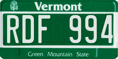 VT license plate RDF994