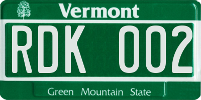 VT license plate RDK002