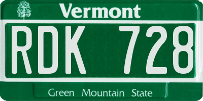 VT license plate RDK728
