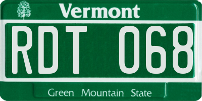 VT license plate RDT068