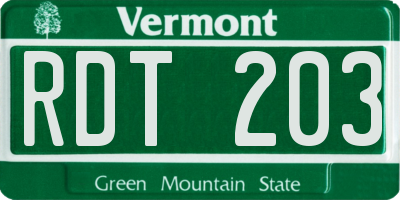 VT license plate RDT203