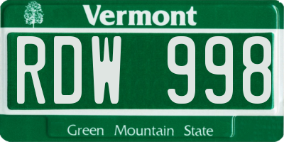 VT license plate RDW998