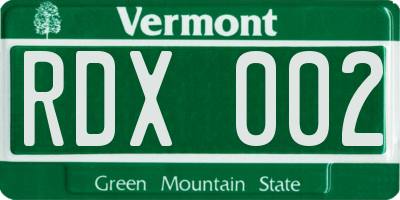 VT license plate RDX002