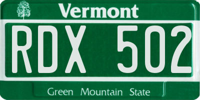 VT license plate RDX502