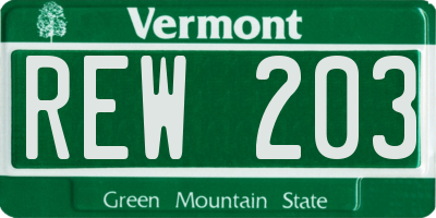 VT license plate REW203