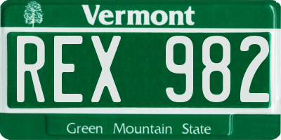 VT license plate REX982