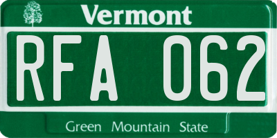 VT license plate RFA062