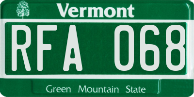 VT license plate RFA068