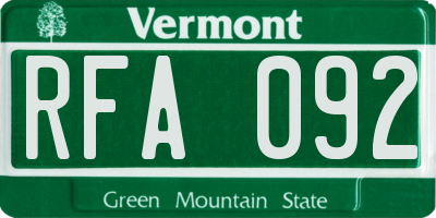 VT license plate RFA092