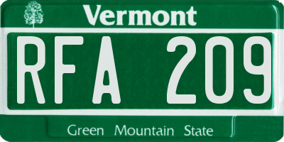 VT license plate RFA209