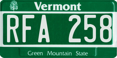 VT license plate RFA258
