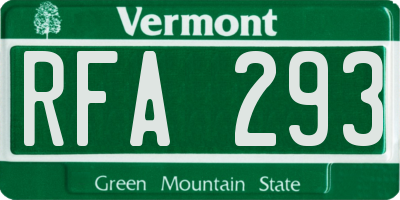 VT license plate RFA293