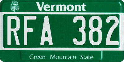 VT license plate RFA382