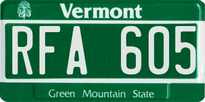 VT license plate RFA605