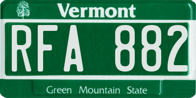 VT license plate RFA882