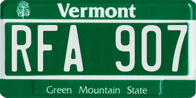 VT license plate RFA907