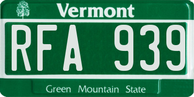 VT license plate RFA939