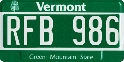 VT license plate RFB986