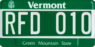 VT license plate RFD010