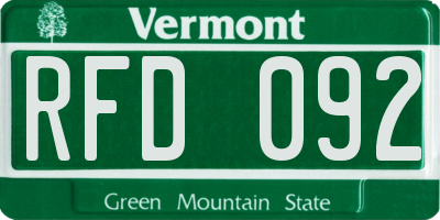 VT license plate RFD092