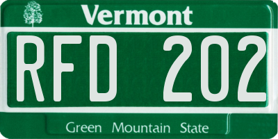 VT license plate RFD202