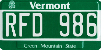 VT license plate RFD986