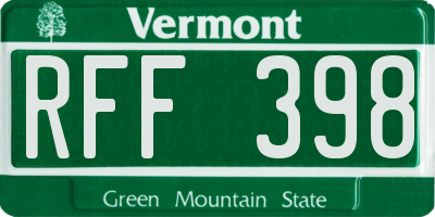 VT license plate RFF398