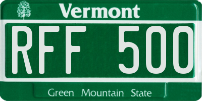 VT license plate RFF500