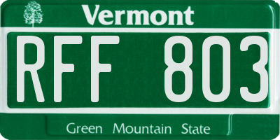 VT license plate RFF803