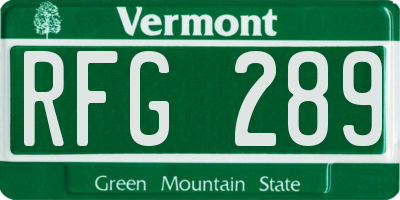 VT license plate RFG289