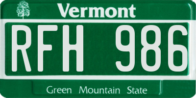 VT license plate RFH986